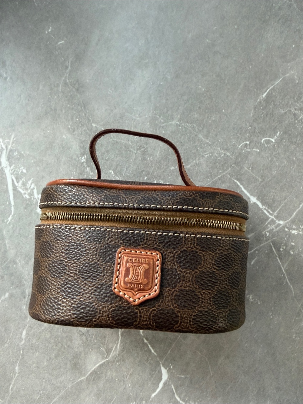 Celine Brown Leather-Trim Monogram Vanity Case